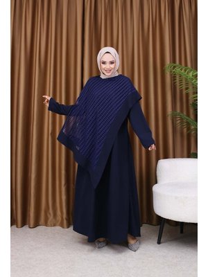 Lacivert Fileli Elbise