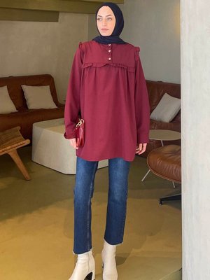 Hakim Yaka Önü Pileli Tunik Çağla