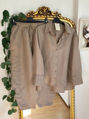 Siyah Kadın Keten Takım