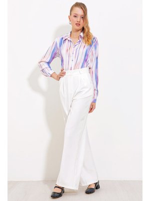 Beyaz Bol Paça Kumaş Pantolon Beyaz Bol Paça Kumaş Pantolon