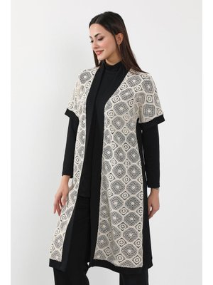 Siyah Dantel Detaylı Kısa Kol Kimono Tunik,sw