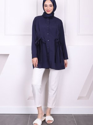 Lacivert Bel Kuşaklı Tunik Lacivert Bel Kuşaklı Tunik