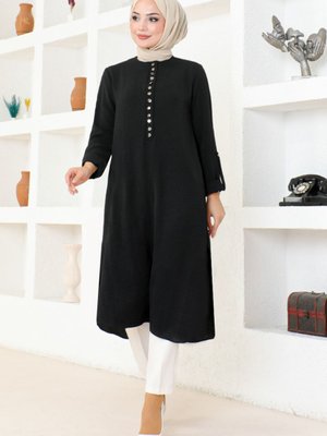 Düğmeli Tunik Siyah Düğmeli Tunik Siyah