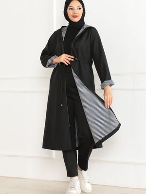 Kadın Kapişonlu Fermuarlı Trençkot