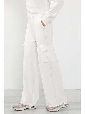 Ekru Yüksek Bel Kargo Pantolon,ea