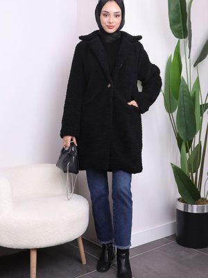 Siyah Cepli Angora Peluş Kaban Siyah Cepli Angora Peluş Kaban