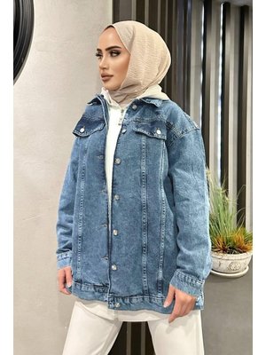 Açık Mavi Oversize Kot Ceket