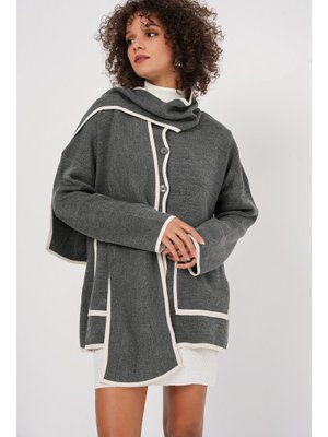 Antrasit Şal Yaka Triko Hırka