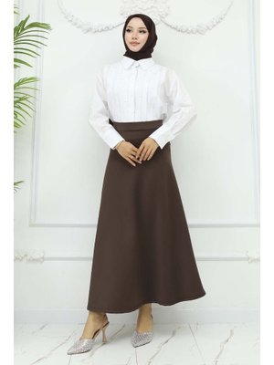 Kahverengi Scuba Kloş Etek