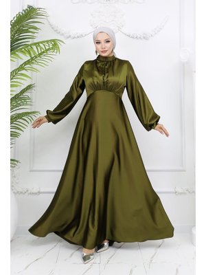 Gülnun Saten Abiye Elbise Zeytin Yeşili Gülnun Saten Abiye Elbise Zeytin Yeşili