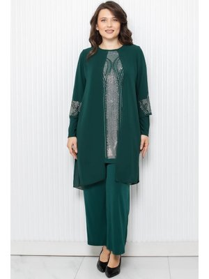 Taş Baskı Detaylı İkili Takım Zümrüt