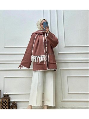 Tesettür Hırka Atkılı Kalın Triko Tesettür Hırka Atkılı Kalın Triko