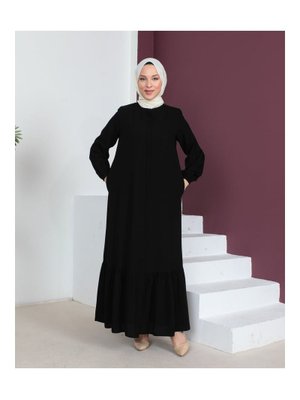 Eteği Fırfırlı Siyah Krep Kumaş Ferace