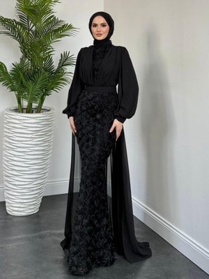 Mozella Güllü Abiye Elbise Siyah Mozella Güllü Abiye Elbise Siyah