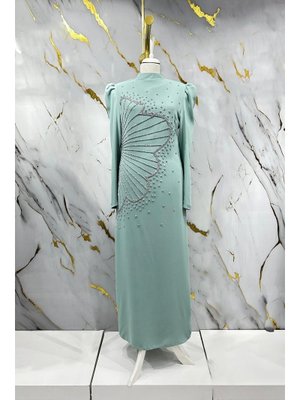 Mint Yeşili Zer Krep Abiye Elbise Mint Yeşili Zer Krep Abiye Elbise