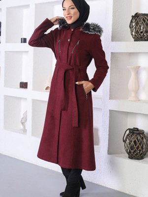 Bordo Fermuar Detaylı Kaşe Kaban Bordo Fermuar Detaylı Kaşe Kaban