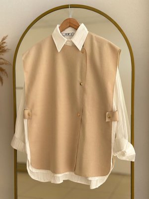 Maral Çıtçıt Detaylı Kaşe Yelek Taş Maral Çıtçıt Detaylı Kaşe Yelek Taş