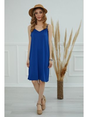 Saks Mavisi Askılı Penye Kısa Elbise,elb
