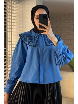 Mavi Yakası Nakış Detaylı Tunik