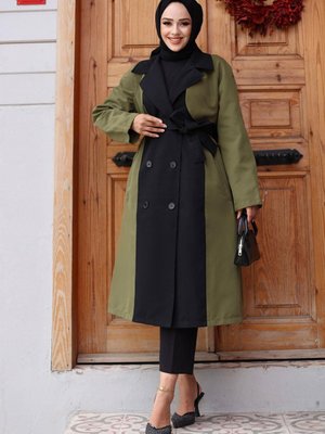 Önü Garnili Trençkot Haki Önü Garnili Trençkot Haki