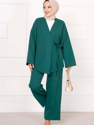 Pocket Detailed Side Tie Piece Set Emerald Pocket Detailed Side Tie Piece Set Emerald
