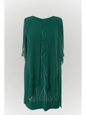 Taş Baskı Detaylı Abiye Zümrüt