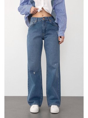 Mavi Düşük Bel Rahat Kesim Geniş Paça Jean Pantolon