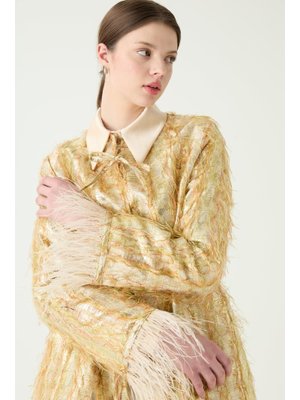 Yağ Yeşili Milana Tüylü Jakar Ceket