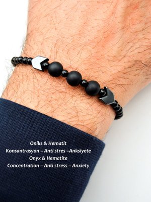 Çok Renkli Mat Oniks Hematit Erkek Bileklik