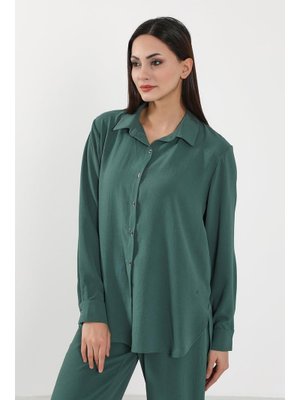 Açık Yeşil Salaş Ve Şık Rahat Kesim Uzun Kollu Aerobin Gömlek,gm