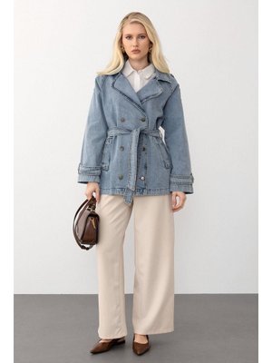 Mavi Apolet Detaylı Oversize Denim Ceket Mavi Apolet Detaylı Oversize Denim Ceket