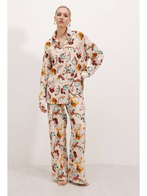 Krem Desenli Örme İkili Takım Krem Desenli Örme İkili Takım