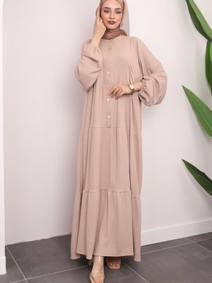 Vizon Kol Lastikli Eteği Katlı Salaş Elbise Vizon Kol Lastikli Eteği Katlı Salaş Elbise