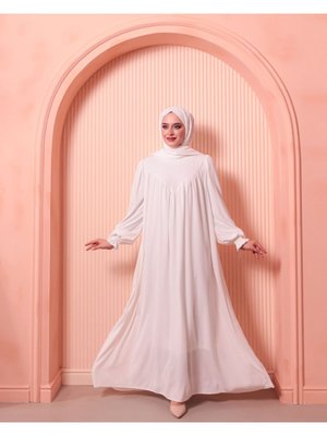 Parçalı V Roba Elbise Beyaz