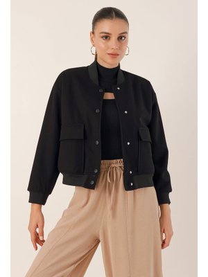 Siyah Çift Cepli Bomber Ceket Siyah Çift Cepli Bomber Ceket
