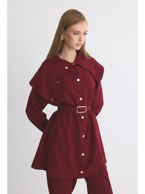Bordo Leor Yaka Detay Düğmeli Takım