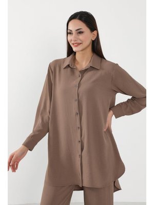 Çikolata Salaş Ve Şık Rahat Kesim Aerobin Uzun Gömlek,gm