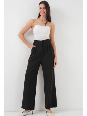 Siyah Yüksek Bel Bol Kumaş Pantolon Siyah Yüksek Bel Bol Kumaş Pantolon