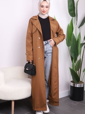 Taba Bel Kuşaklı Düğmeli Trenç Taba Bel Kuşaklı Düğmeli Trenç