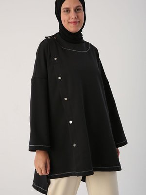 Siyah Sim Dikişli Çıtçıtlı Oversize Tunik Siyah Sim Dikişli Çıtçıtlı Oversize Tunik