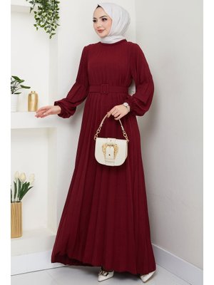 Bordo Kemerli Piliseli Aerobin Elbise Bordo Kemerli Piliseli Aerobin Elbise
