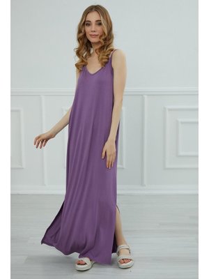Lila Askılı Penye Elbise,elb
