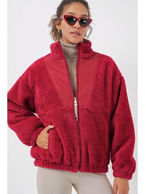 A.bordo Peluş Mont Ceket A.bordo Peluş Mont Ceket