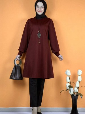 Kolye Detaylı Tunik Bordo Kolye Detaylı Tunik Bordo