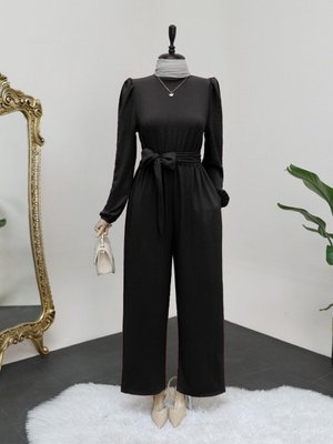 Dik Yaka Beli Lastikli Kuşaklı Tulum Dik Yaka Beli Lastikli Kuşaklı Tulum