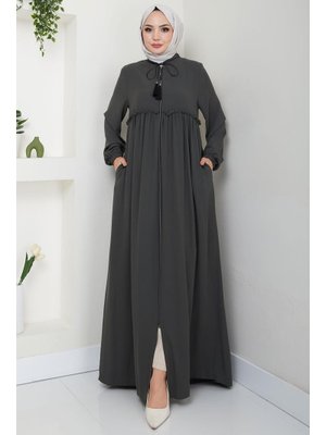 Haki Bağcıklı Pile Detaylı Ferace Haki Bağcıklı Pile Detaylı Ferace