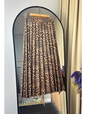 Vizon Leopar Desen Piliseli Etek Vizon Leopar Desen Piliseli Etek