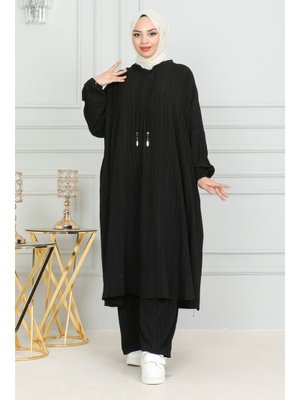 Siyah İkili Takım Kapüşonlu