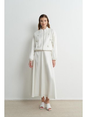 Ekru Menna Taş İşlemeli Etek Takım