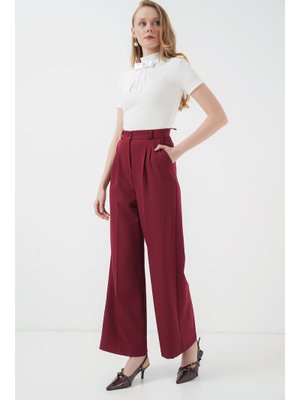 Bordo Bol Paça Kumaş Pantolon Bordo Bol Paça Kumaş Pantolon